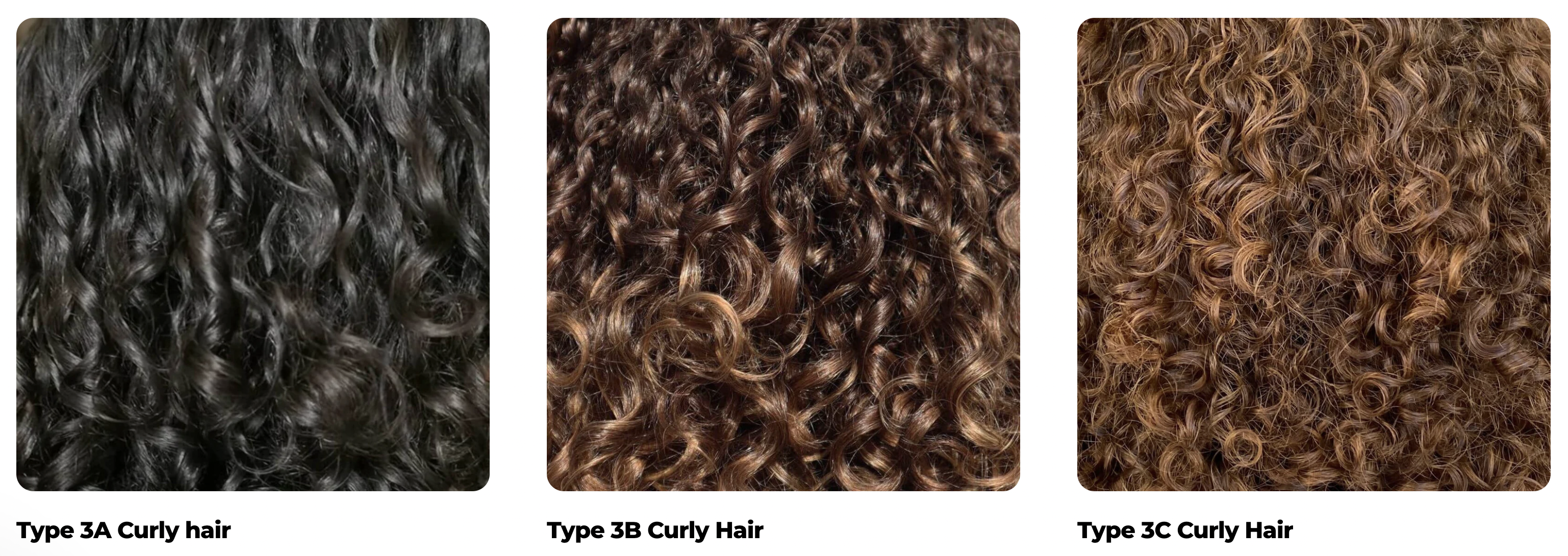 Curly hair types 3A through 3C